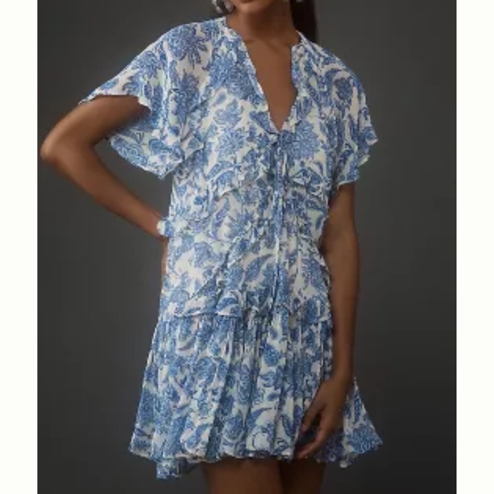 Maeve BY ANTHROPOLOGIE SHORT-SLEEVE V-NECK ASYMMETRICAL DRESS